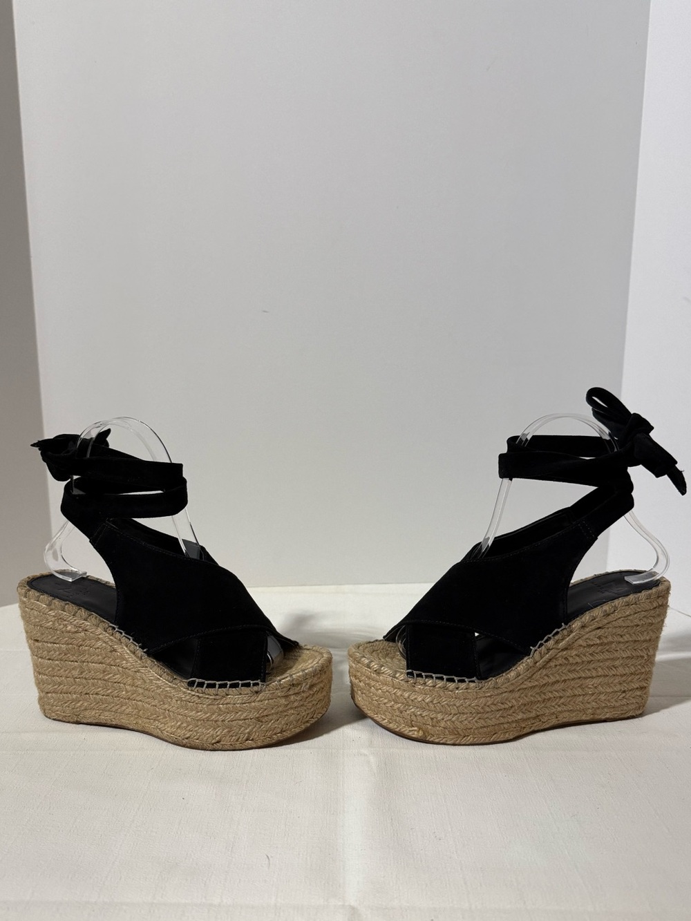 Marc Fisher Mlandira Black Lace-Up Espadrille Wedges – Size 5